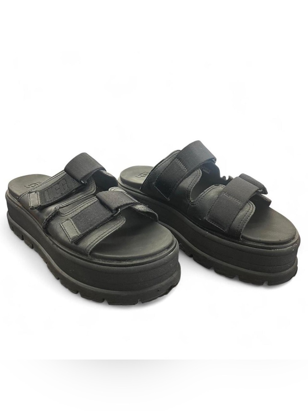 Womens UGG Clem Black Leather Platforms Size 11